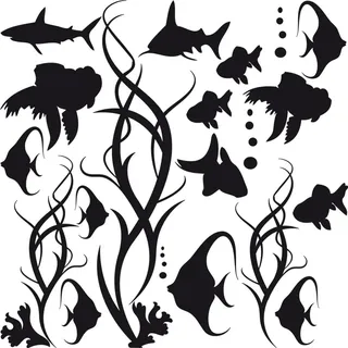 GRAZDesign Wandtattoo Bad Meer mit Fische | Aufkleber für Badezimmer | wasserfest - 070 schwarz