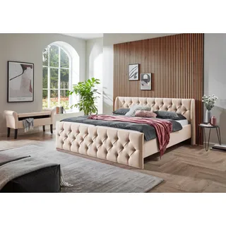 Atlantic Home Collection Bettgestell "TAMINA mit Chesterfieldoptik Kopf- und Fußteil", beige (creme), B:182cm L:217cm, ATLANTIC HOME COLLECTION, Betten, Bettgestell, mit Chesterfield Kopf- und Fußteil
