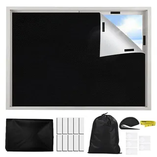 Fenster Verdunkelung, 200 x 146 cm Verdunklungsrollo ohne Bohren, Lichtblockierende Verdunklungsfolie, Tragbare Reise Verdunkelungsrollo Mit Klettverschluss und Maßband für Dachfenster