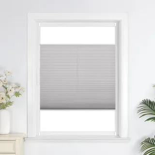 Joyswahl Plissee Rollo ohne Bohre, Klemmfix, Sonnenschutz, Lichtdurchlässig, Sichtschutz, Faltrollo mit Klemmträger für Fenster 1er Pack Grau BxH 85x110cm