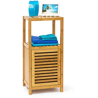 Relaxdays Badregal Bambus, Standregal mit Tür, Regal aus Holz für Bad und Wohnzimmer, Verschiedene Größen, Natur