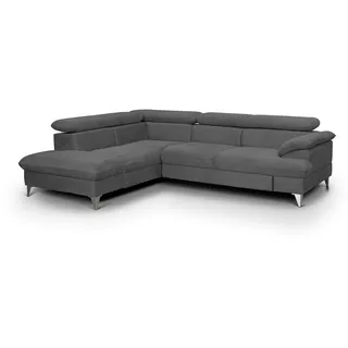 Mivano Schlafsofa David / Moderne Eckcouch mit verstellbaren Kopfstützen, Schlaffunktion und Stauraum / 256 x 71 x 208 / Mikrofaser-Bezug, Dunkelgrau