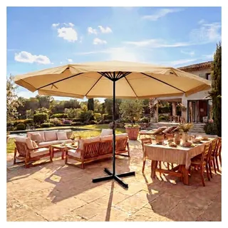 Sonnenschirm Meran Pro, Gastronomie Marktschirm mit Volant Ø 5m Polyester/Alu 28kg ohne Ständer - Grau, Creme