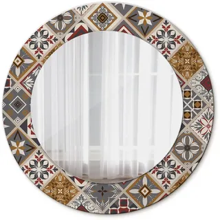 Tulup Spiegel Ø50 cm Rund mit Aufdruck , Multicolor, Grau , Glas , 50x50x0.4 cm , Spiegel, Wandspiegel
