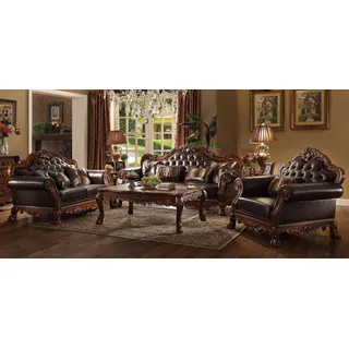 Klassische Garnitur 3+2+1 Sitzer Sofagarnitur Couch Sofa Leder Sofa Polster neu - Braun