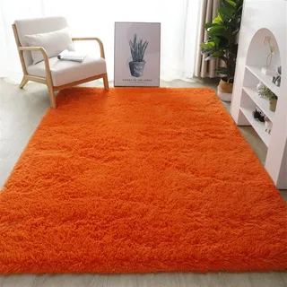 Lifup Teppich Shaggy Anti Rutsch Pflegeleicht, Rechteck Langflor Teppich für Wohnzimmer Schlafzimmer Kinderzimmer Orange 120 x 200 cm