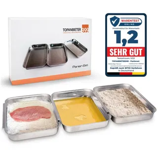 TOPANBIETER 999 Panierset - 3-teiliges Set aus Edelstahl - Spülmaschinengeeignet - Perfekt für Schnitzel - Panierschalen