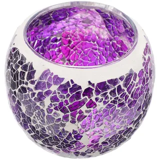 Lurrose Mosaikglas Windlicht Kerzenleuchter Glas Vintage Kerzenständer Europäischer Stil Retro Teelichtglas Winterdeko für Xmas Hochzeit Advent Ostern Party Mittelstücke Tischdeko Lila