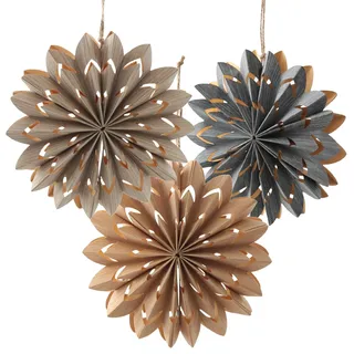Stern-Hänger aus Papier 3er Set 15x15 cm in Naturtönen – Weihnachtsdeko zum Aufhängen, winterliche Deko-Sterne in Beige, Grau und Braun – Logbuch-Verlag