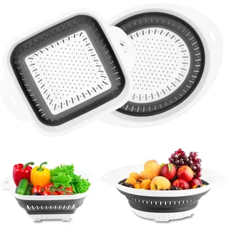 2 Stück Faltbarer Seiher Sieb, Nudelsieb Faltbare Abtropfsieb, Küchensieb Faltbares Sieb, Kunststoff Klappbar Abtropfsieb Set, Abwaschschüssel für Zuhause Camping Küche Nudeln Obst Gemüse