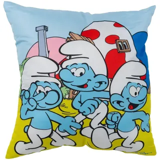 United Labels Die Schlümpfe Kissen, Kopfkissen 40x40 cm, Blau, Sofakissen, Dekokissen für Fans