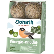 Donath Energie-Knödel Hanf im Bio-Netz - Meisenknödel im Bio-Netz - 100g je Knödel - Extraportion Hanfsamen - wertvolles Ganzjahres Wildvogelfutter - unsere Manufaktur in Süddeutschland - 6er Karton
