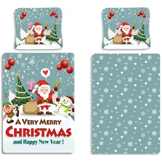 Kerst Bettbezug Frohe Weihnachten und ein gutes neues Jahr 140 x 200 cm (70 x 90 cm) - Grau