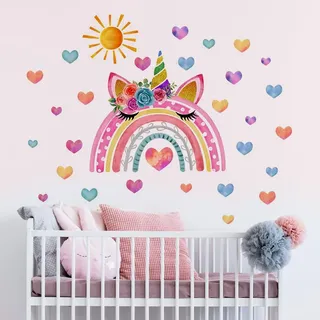 Aolso Wandtattoo Regenbogen, Wandtattoo Regenbogen Sonne Wandaufkleber, Wandaufkleber für Babyzimmer, Wandsticker Wanddeko für Mädchen Kinderzimmer Schlafzimmer Wohnzimmer (Sonne)