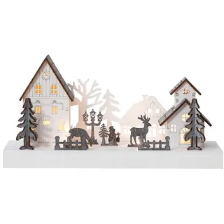 Star Trading LED Weihnachtsdeko Fauna von Winterdorf aus Holz, mit Beleuchtung und Timer, batteriebetrieben, Länge: 28 cm