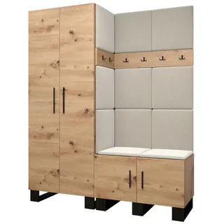 Abiks Möbel Garderoben-Set 196/158/45,6 , Eiche Artisan, Creme , Holz , Nachbildung , 158x196x45.6 cm , Garderobe, Garderoben-Sets & Garderoben-Serien, Garderoben-Sets