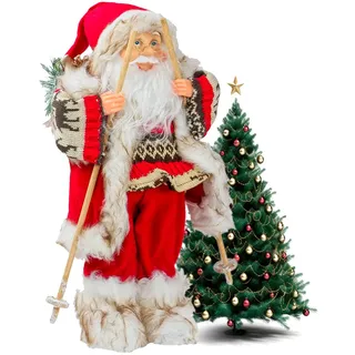 Avilia Weihnachtsdekoration Weihnachtsmann rot mit Geschenksack und Ski 40 cm – Ideal zur Dekoration von Haus, Büro oder Geschäft – auch als Geschenkidee – robuste und langlebige Materialien