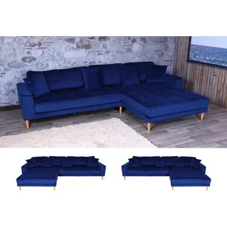 Ecksofa HWC-J54, Couch Sofa 3-Sitzer L-Form Liegefläche links/rechts 295cm Samt blau - Blau