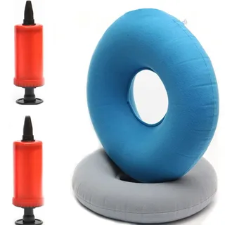 2 Stück Aufblasbares Ringkissen, Kissen mit Inflator Pumpe Aufblasbare Donut Ring Kissen, für Autositze, Rollstühle, Hämorrhoidenbehandlung, Sitzende Praxis (Grau, Blau)