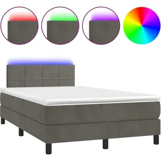 vidaXL Boxspringbett mit Matratze & LED Dunkelgrau 120x200 cm Samt - Grau