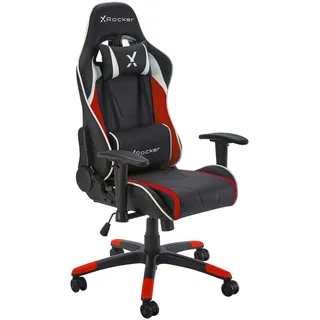 X Rocker Gamingstuhl , Rot, Schwarz, Weiß , Metall, Kunststoff, Textil , Drehkreuz , 55x113x62.5 cm , Wippfunktion, Sitzfläche 360° drehbar, abwischbar, Nackenkissen abnehmbar, Lendenkissen abnehmbar, ergonomische Rückenlehne , Büromöbel, Bürostühle, Gaming-Sessel