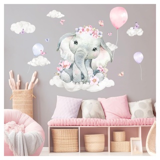 DEKO KINDERZIMMER Wandtattoo Elefant & Wolken Wandsticker Ballon Babyzimmer Wandaufkleber Kinderzimmer Wanddeko DK1105-2