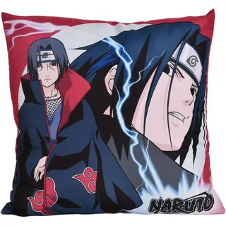 Elbenwald Naruto Kissen mit Itachi Motiv für Anime Fans Herren Damen Unisex 40 x 40 cm, rot, schwarz