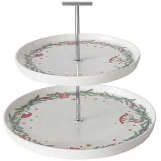 Etagere Florenza 2-stöckig 22 cm , Weiß , Keramik , 26x22x26 cm , Dekoration, Weihnachtsdekoration