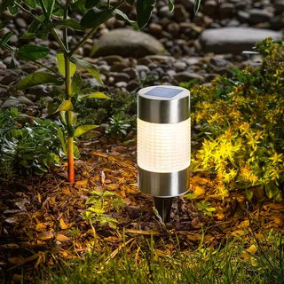 esotec Solarstecker für außen, Puc Light, LED Gartenstecker - Silber