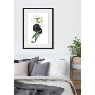 Bild QUEENCE "J", gold (farbe rahmen: schwarz, farbe bild(er): goldfarben), B:50cm H:70cm, Acrylglas, Holz, Papier, Bilder, Bild, HD Premium Poster-Druck inkl. Holzrahmen