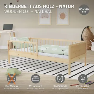 ML-Design Kinderbett 80x160 cm Kiefer massiv natur beige