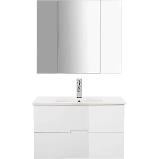 WELLTIME Badmöbel-Set »Lund Badmöbel Set Badschrank Badezimmerset«, (Komplett-Set, 3 St.), Waschtisch, Spiegelschrank und Becken Breite 80cm,