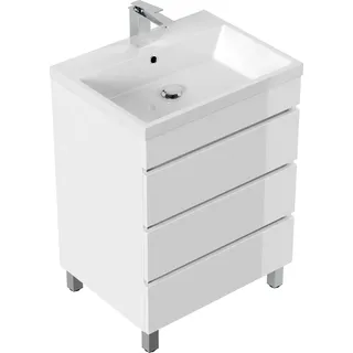 Stand Badmöbel Fellini 70 SoftClose eiche gold mit drei grifflosen Schubladen - Weiß