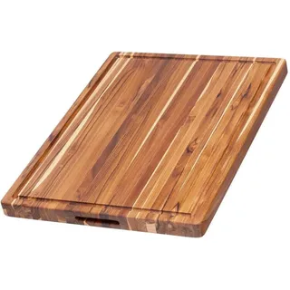 TeakHaus Traditional Schneidebrett Holz L | 51 x 38 x 3,8 cm | Nachhaltiges FSC-zertifiziertes Teakholz Tranchierbrett mit Saftrille | Holzbrett Küche für Gemüse & Fleisch