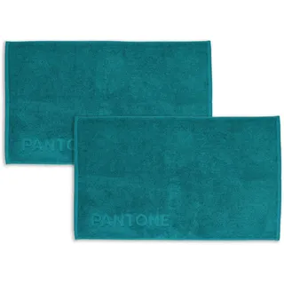 PantoneTM Badteppich, saugfähig, 50 x 80 cm, Frottee, 100 % reine Baumwolle, Öko-Tex-zertifiziert, Set mit 2 Teppichen für Bad, Dusche, Badewanne, Farbe petrol, weich, waschbeständig, elegant,