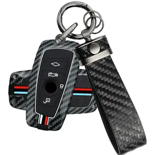 ATFIGII Schlüsselhülle kompatibel mit BMW 1er 2er 3er 4er 5er 6er 7er X3 X4 M2 M3 M4 M5 M6 F30 F31 AutoSchlüsselhülle Kohlenstoff-Muster Schutz mit Schlüsselanhänger Keyless 4 Tasten A-Schwarz