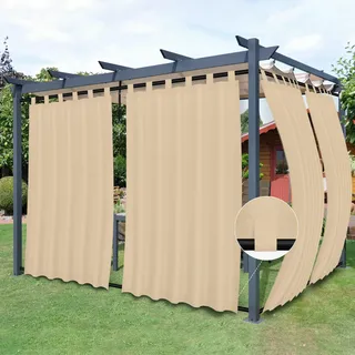 Easy-Going Outdoor-Terrassen-Vorhänge, abnehmbare Schlaufen, Winddicht, wetterfest, für Cabana, Veranda, Pergola und Pavillon, Schlaufenvorhang unten, 2 Paneele, 137 x 213 cm, Beige
