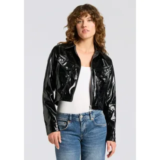 Kurzjacke BOSS ORANGE "Jasita Premium Damenmode", Damen, Gr. 40, schwarz 001, Obermaterial: 100% Polyester, unifarben, mit Knopf, Jacken Kurzjacke, in Lederoptik