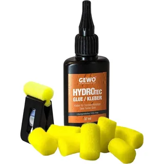 Gewo Tischtennis Kleber HydroTec – Wasserbasis, ITTF zugelas. Belagkleber | für Tischtennisschläger, lösungsmittelfreier Kleber für alle TT Beläge, mit Klammer und Applikatorschwämmen, 37 / 90 ml