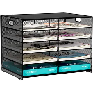 EasyPAG 10 Fächer A4 Metall Büro Schreibtisch Organizer Dokumentenhalter Aktenablage Zeitschriftenhalter Briefablage Papier Magazin Organisator,Schwarz
