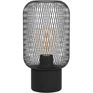 EGLO Tischlampe Wrington, 1 flammige Tischleuchte Industrial, Vintage, Retro, Nachttischlampe aus Stahl, Wohnzimmerlampe in Schwarz, Lampe mit Schalter, E27 Fassung