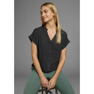 Hemdbluse BOYSEN'S, Damen, Gr. 44/46, schwarz, Web, Obermaterial: 100% Viskose, oversize, V-Ausschnitt, Blusen Hemdbluse, im Oversized-Style mit Ballonsaum, Topseller