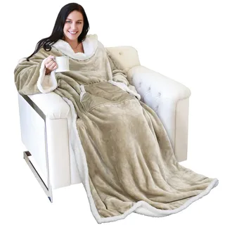 Catalonia Classy TV-Decke Kuscheldecke Ganzkörperdecke mit Ärmeln und Taschen zweiseitige Decke Microplush Fleece Sherpa Warme Decken Geschenk für Erwachsene Frauen Männer 185cm x 140cm, Geschenkidee