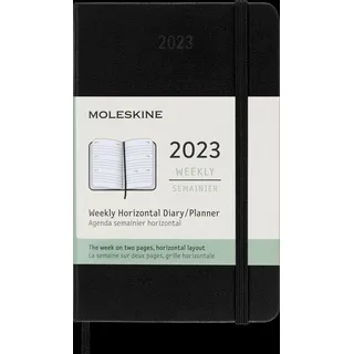 Moleskine Wochenplaner 2023, 12-Monats-Wochenkalender mit Horizontalem Layout, Horizontaler Wochenplaner, Hardcover, Taschenformat 9 x 14 cm, Farbe Schwarz