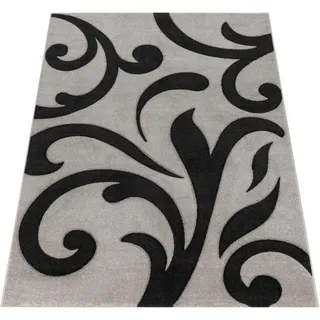 Paco Home Teppich mit Konturenschnitt Modern Grau Schwarz, Grösse:60x110 cm
