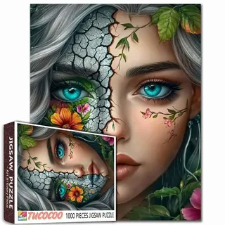 Abstrakte Frau, 1000 Teile Puzzle für Erwachsene, Portrait von coolem Mädchen, Puzzle, gelbe Blume in rissigem Boden, Gesicht, 1000 Teile, Puzzle-Spiel, Heim-Wanddekoration, DIY, Handwerk, Dschungel