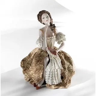 Casa Padrino Barock Porzellan Deko Puppe Dame auf Ballustrade Bunt H. 29 cm - Italy - Bunt