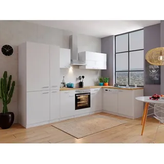 Winkelküche Malia L-Form 310 x 172 cm E-Geräte Einbau-Kühl-Gefrierkombination weiß