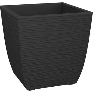 EDA Quadratischer Blumenkasten Diva Stone 42 l – mit abnehmbarem Becken – Außen oder Innen – Wellendekor – 43,5 x 43,5 x 44,2 cm