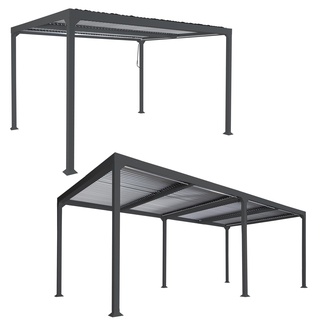 Mendler Alu Pergola HWC-L41, Lamellen-Pavillon Terrassenüberdachung, stabiles 8cm-Metall-Gestell 3x3,7m ~ anthrazit